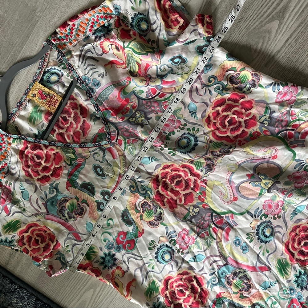 Johnny Was Floral White Kaftan with Red, Pink & Green Accents - Picture 7 of 9